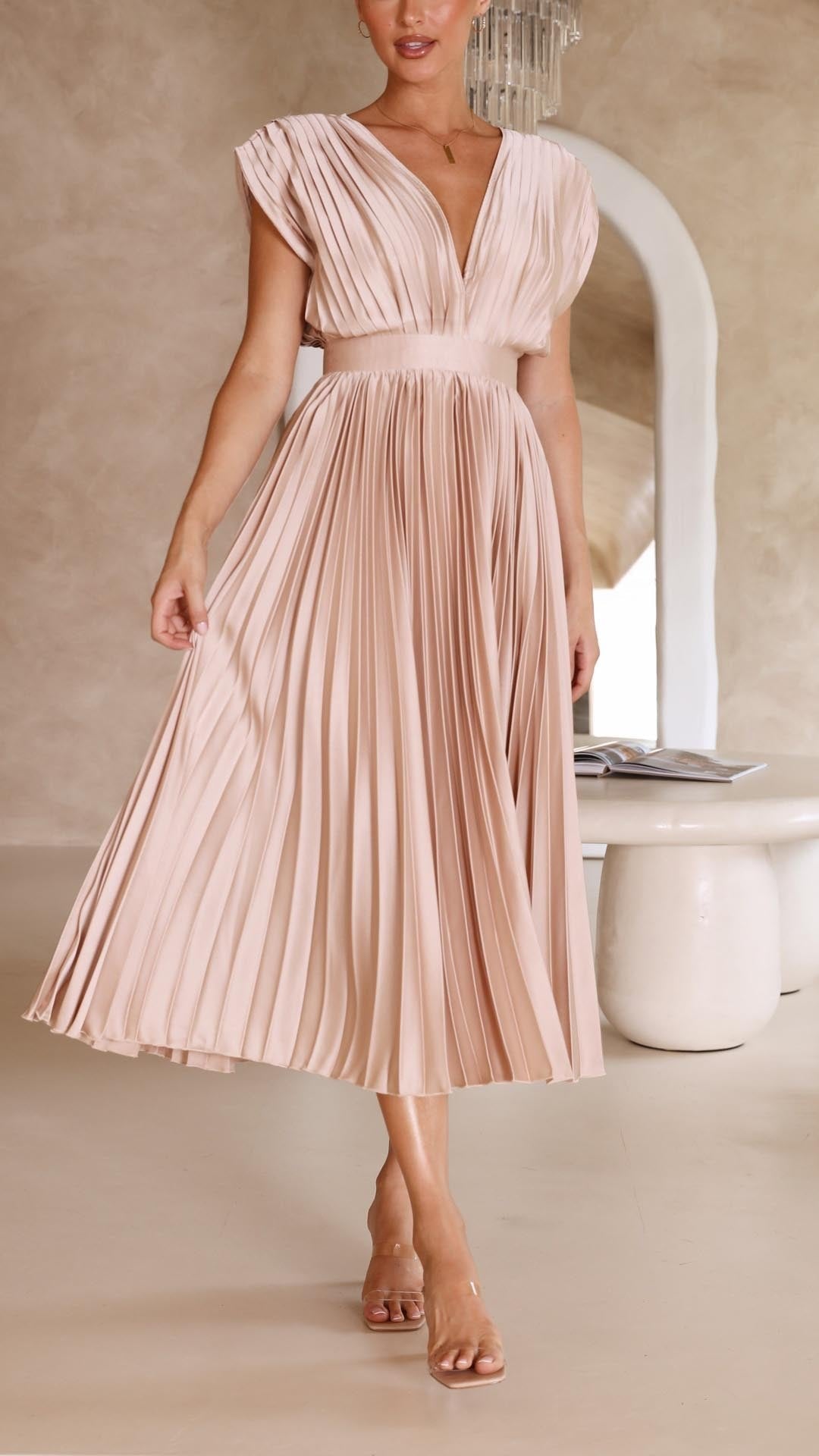 Violet | Women's Elegant Pleated Maxi Dress Angle