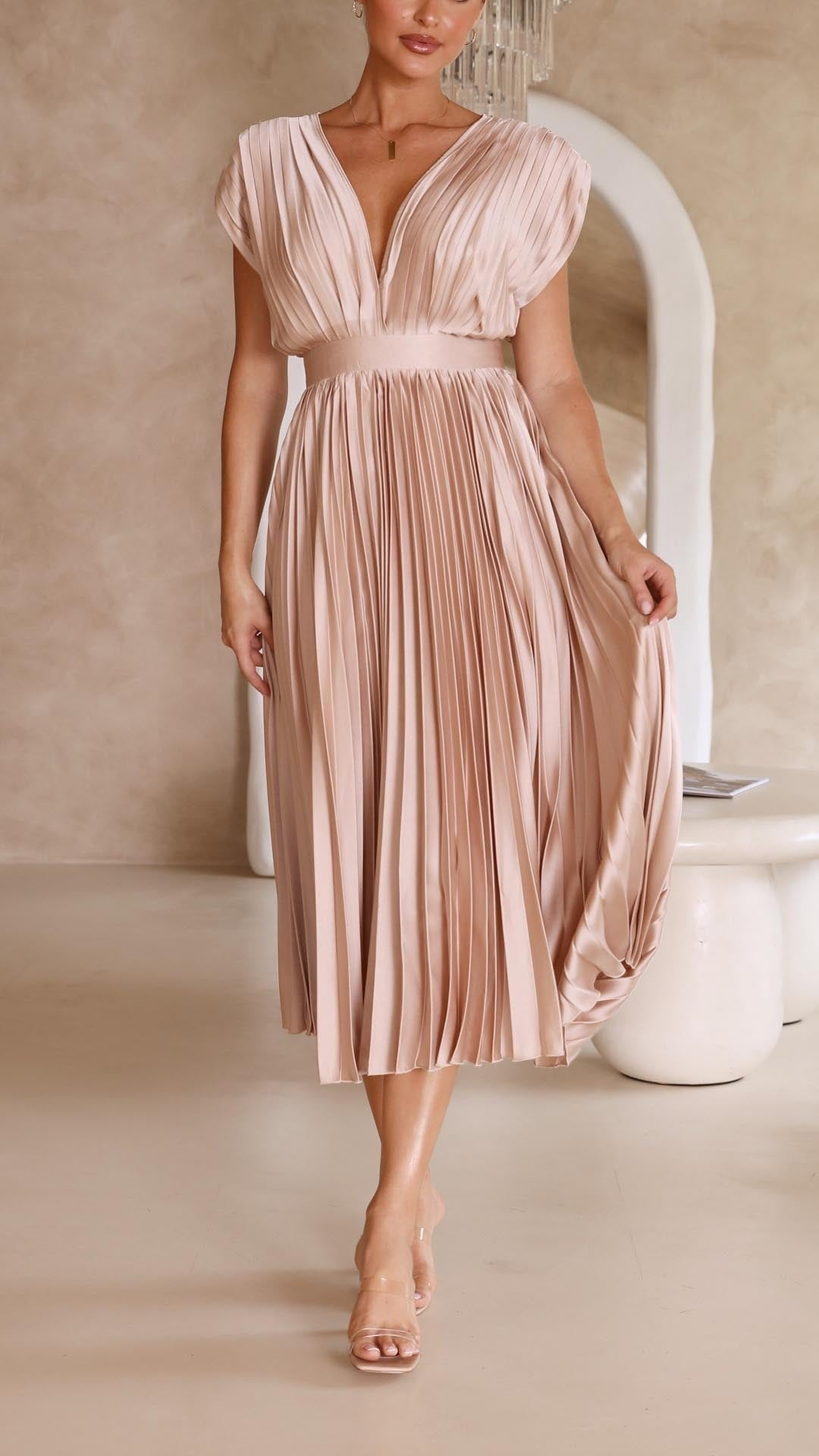 Violet | Women's Elegant Pleated Maxi Dress Close Up