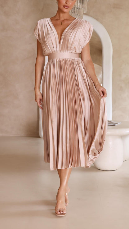 Violet | Women's Elegant Pleated Maxi Dress Close Up