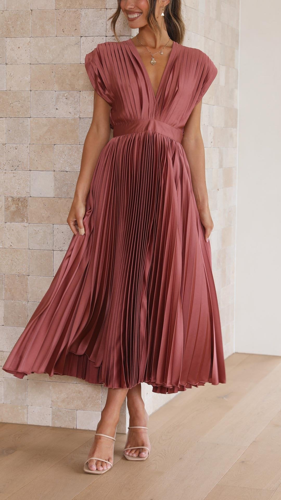 Violet | Women's Elegant Pleated Maxi Dress Detail