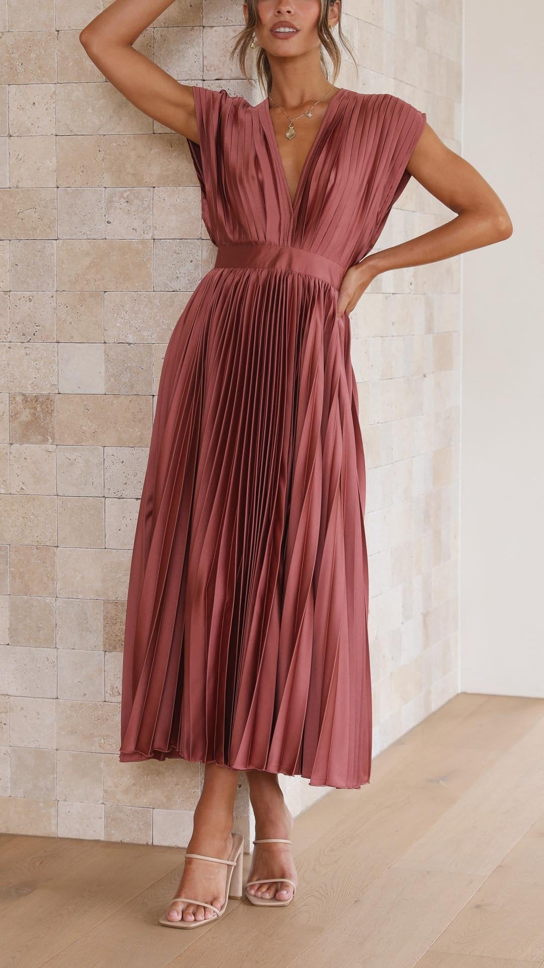 Violet | Women's Elegant Pleated Maxi Dress Front