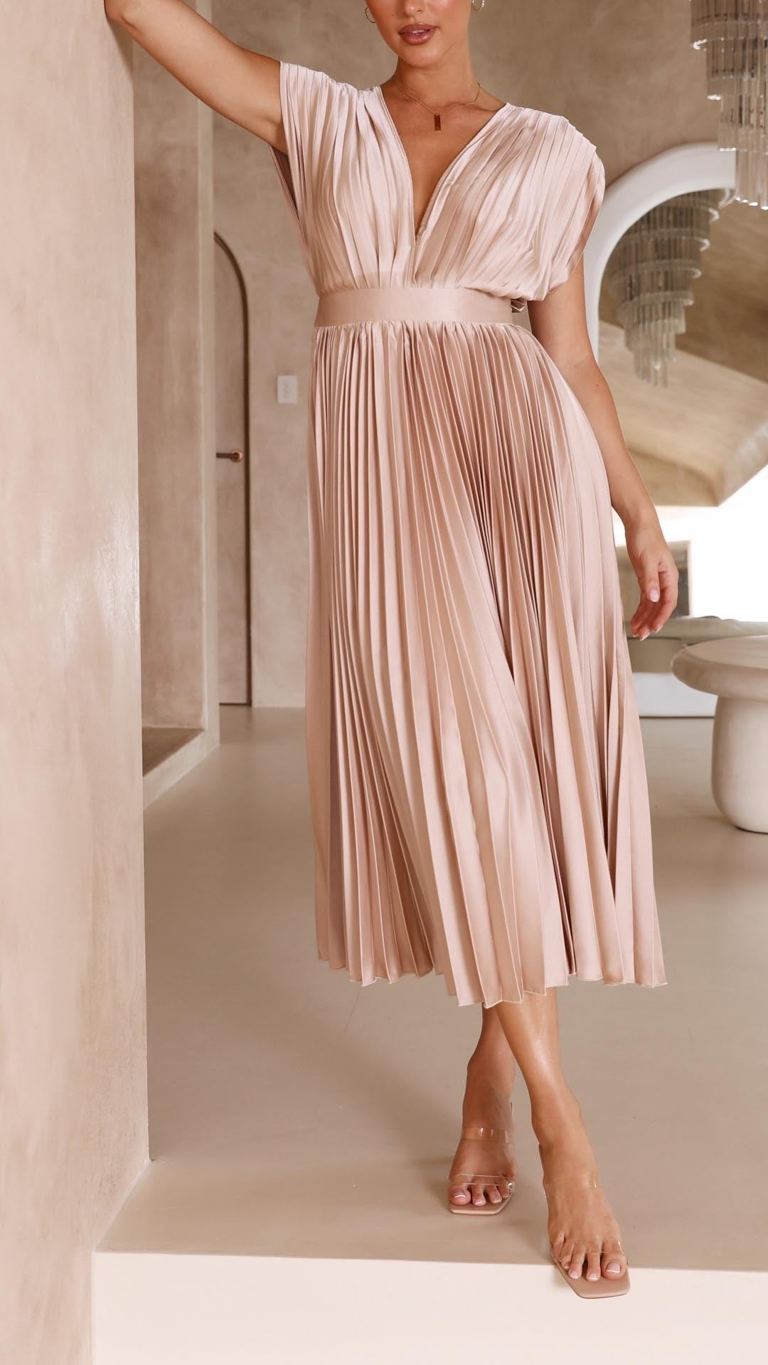 Violet | Women's Elegant Pleated Maxi Dress Full