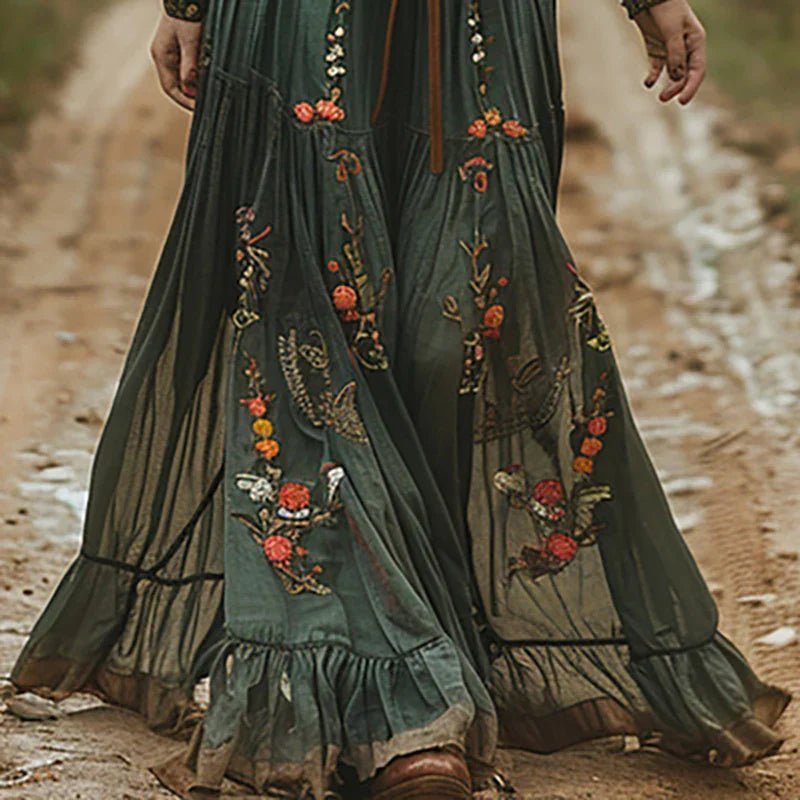 Violetta | Women's Bohemian Floral Embroidered Maxi Dress Detail