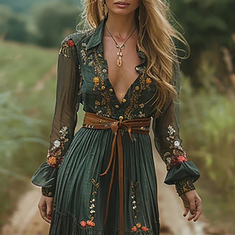 Violetta | Women's Bohemian Floral Embroidered Maxi Dress Front