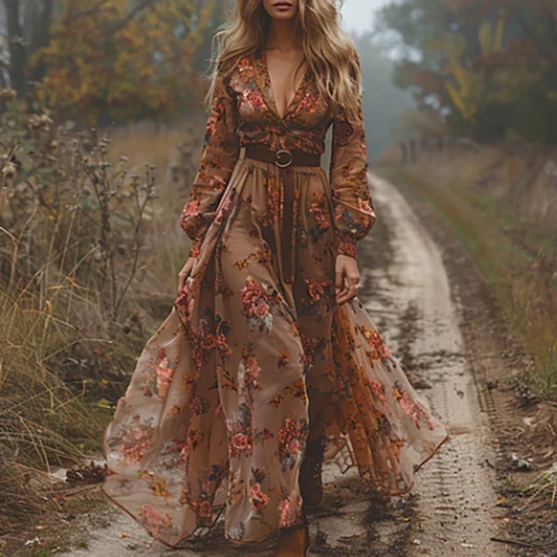 Violetta | Women's Bohemian Floral Embroidered Maxi Dress Side