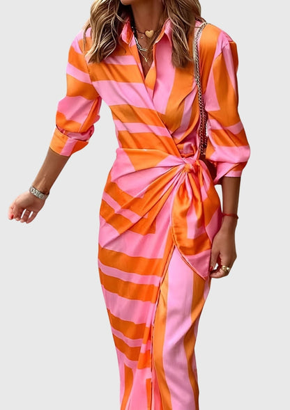 Virelaine | Women's Elegant Wrap Dress Printed Midi Angle