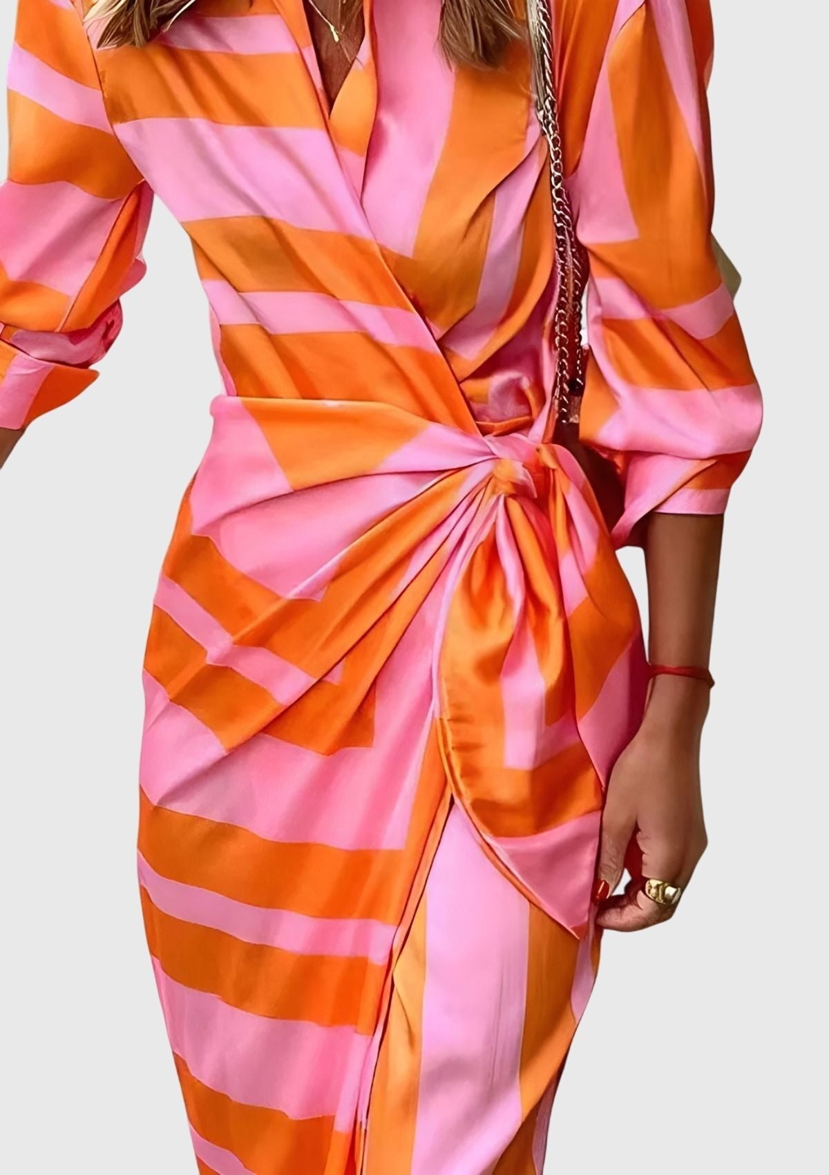 Virelaine | Women's Elegant Wrap Dress Printed Midi Close Up