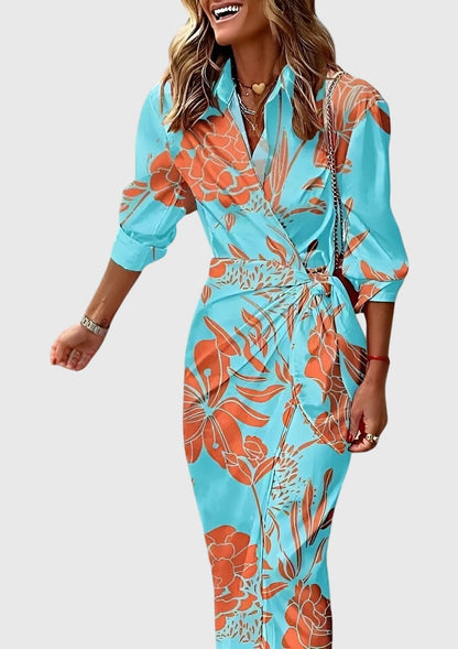 Virelaine | Women's Elegant Wrap Dress Printed Midi View 13