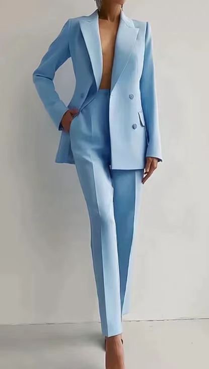 Vivelle | Women's Elegant Plunge-Neck Tailored Suit Lifestyle