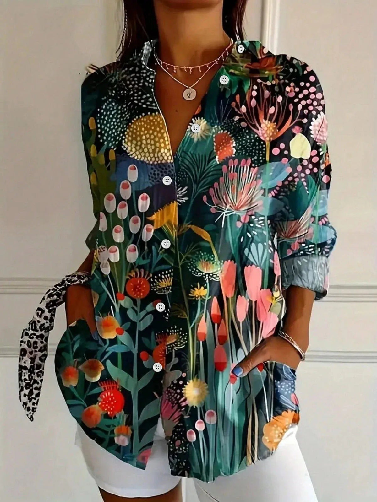 Vivienne | Women's Playful Print Watercolor Blouse Detail