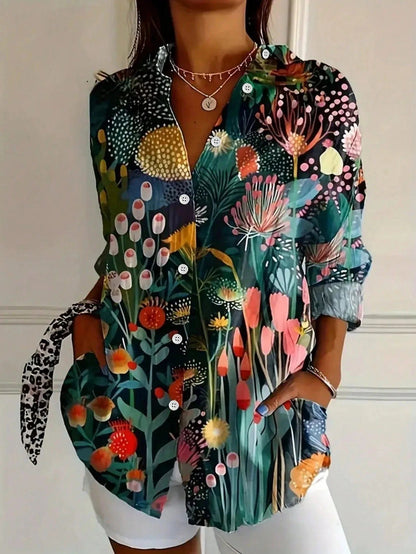 Vivienne | Women's Playful Print Watercolor Blouse Detail