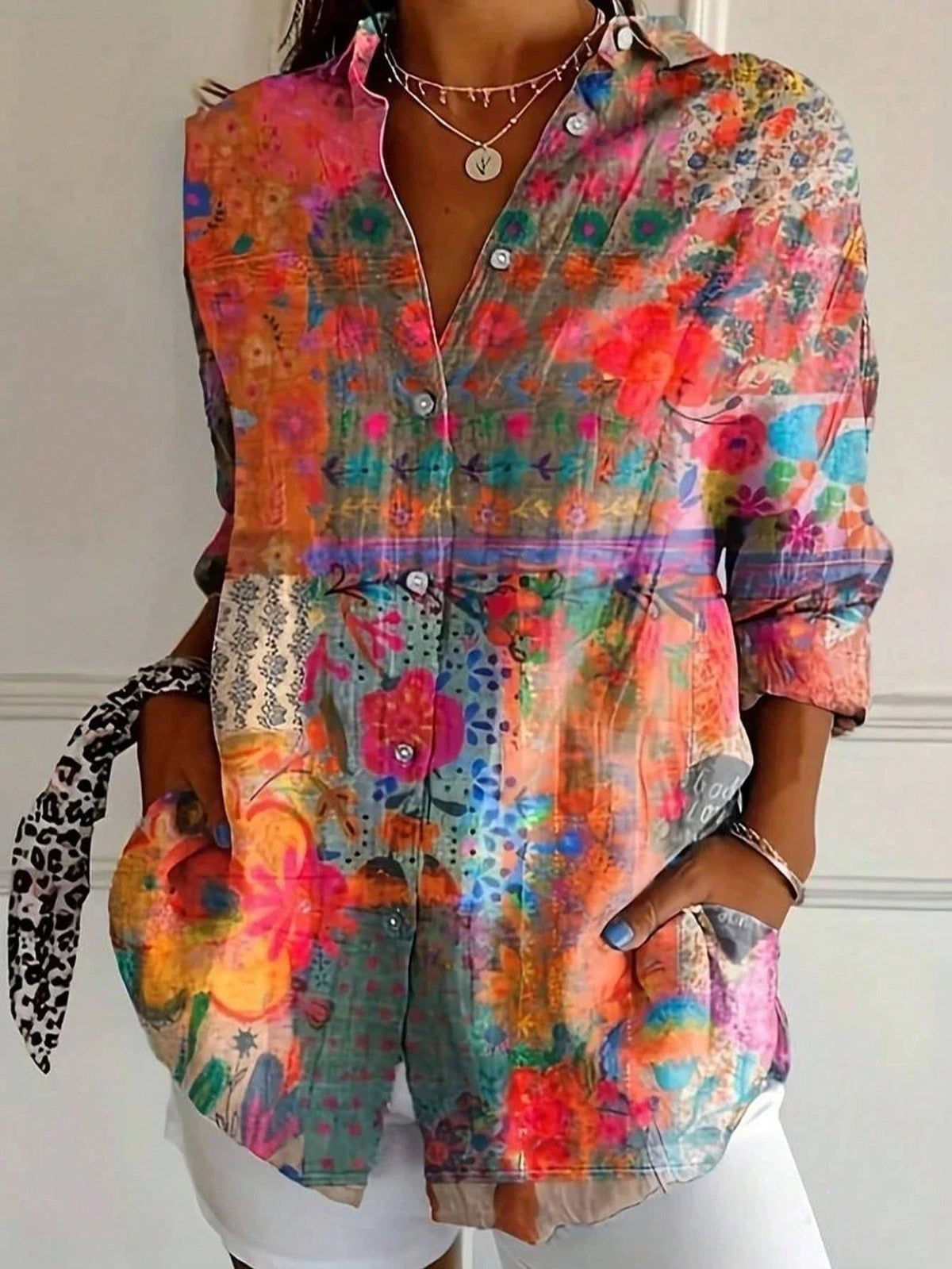 Vivienne | Women's Playful Print Watercolor Blouse Front