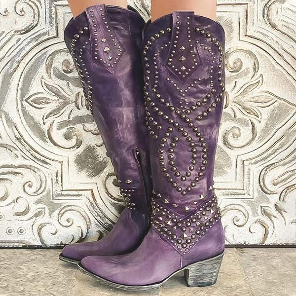 Vivriana | Women's Studded Western Knee-High Boots Back