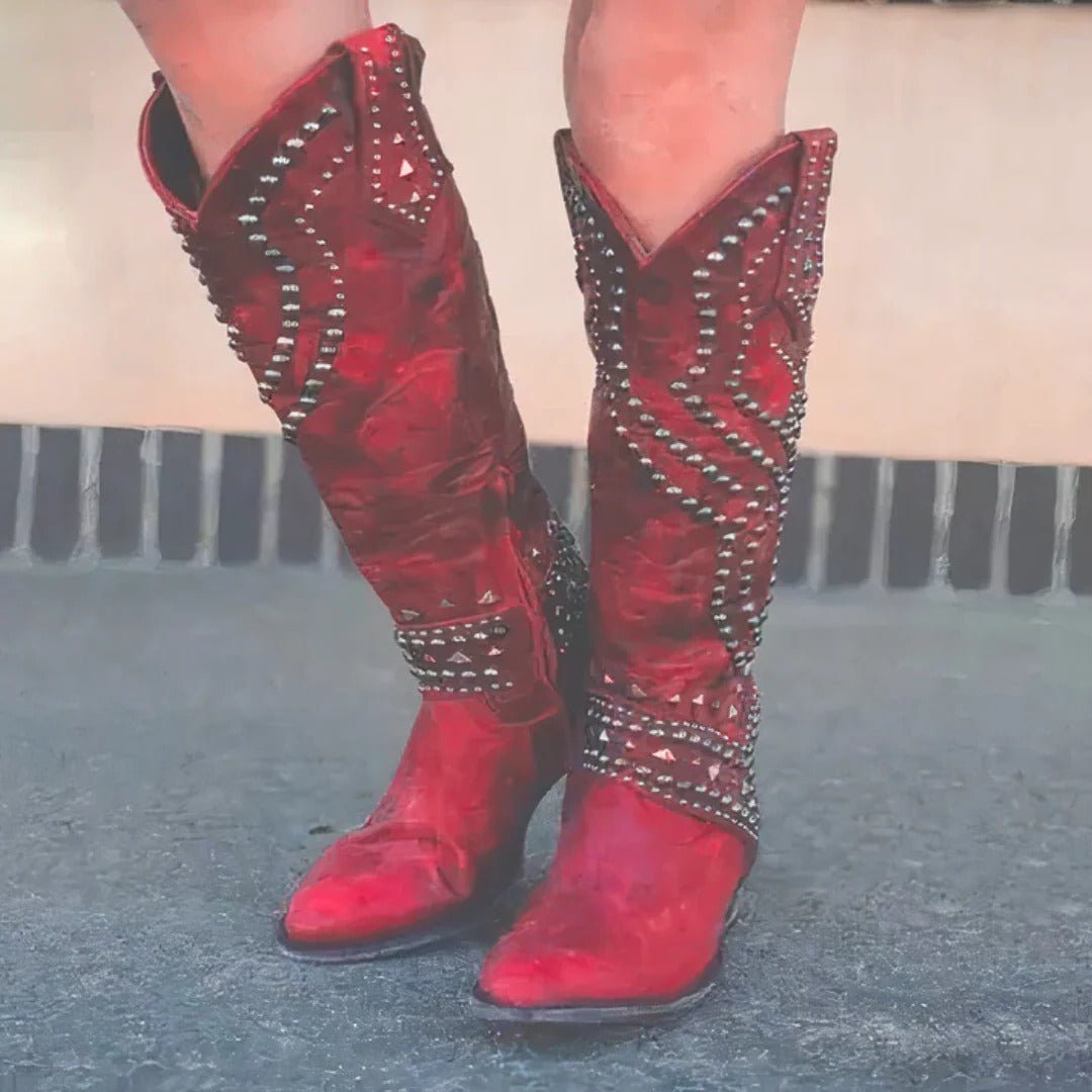 Vivriana | Women's Studded Western Knee-High Boots Detail