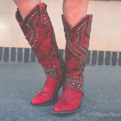Vivriana | Women's Studded Western Knee-High Boots Detail