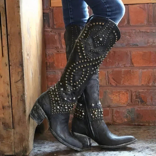 Vivriana | Women's Studded Western Knee-High Boots Front