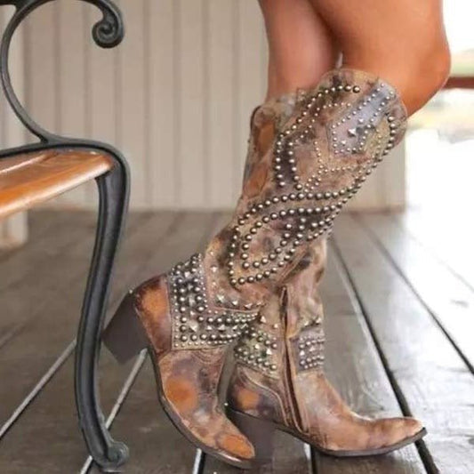 Vivriana | Women's Studded Western Knee-High Boots Hero