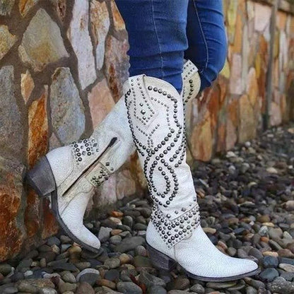 Vivriana | Women's Studded Western Knee-High Boots Side