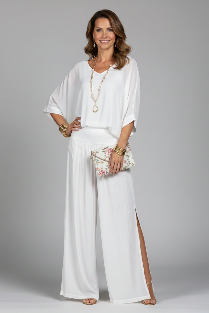 Wivaine | Women's Chiffon Batwing Wide-Leg Set Angle