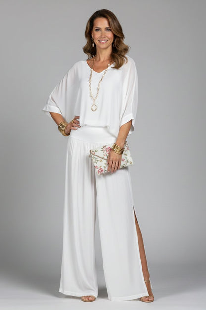 Wivaine | Women's Chiffon Batwing Wide-Leg Set Angle
