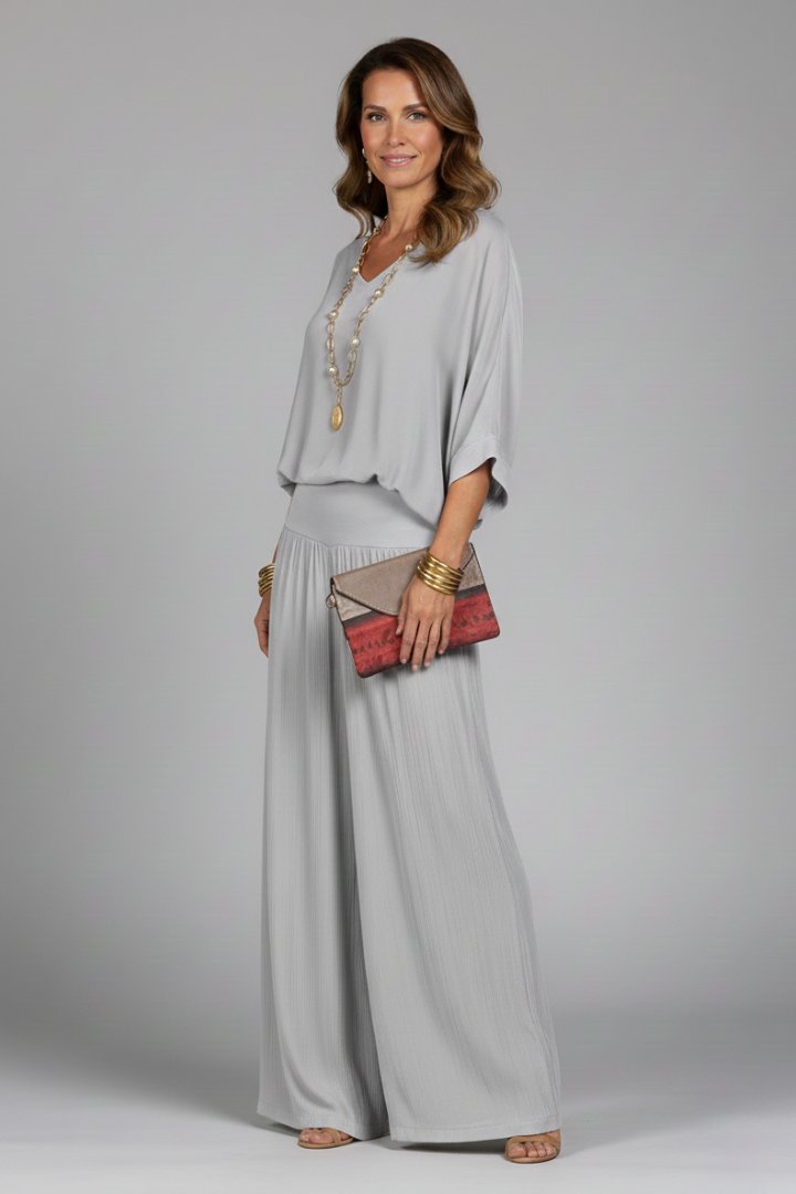 Wivaine | Women's Chiffon Batwing Wide-Leg Set Close Up