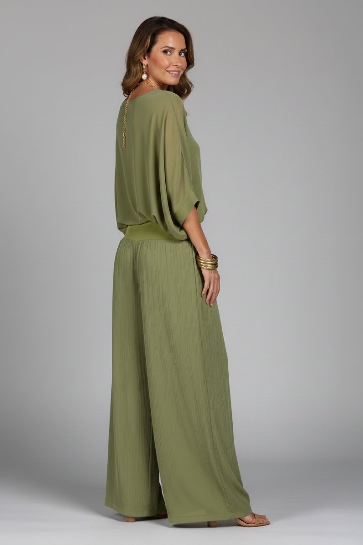 Wivaine | Women's Chiffon Batwing Wide-Leg Set Detail