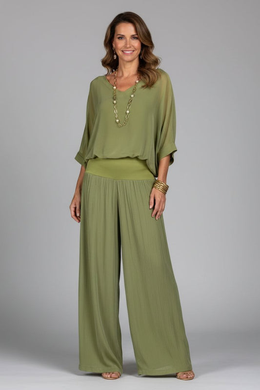 Wivaine | Women's Chiffon Batwing Wide-Leg Set Front