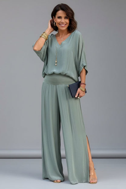 Wivaine | Women's Chiffon Batwing Wide-Leg Set Full