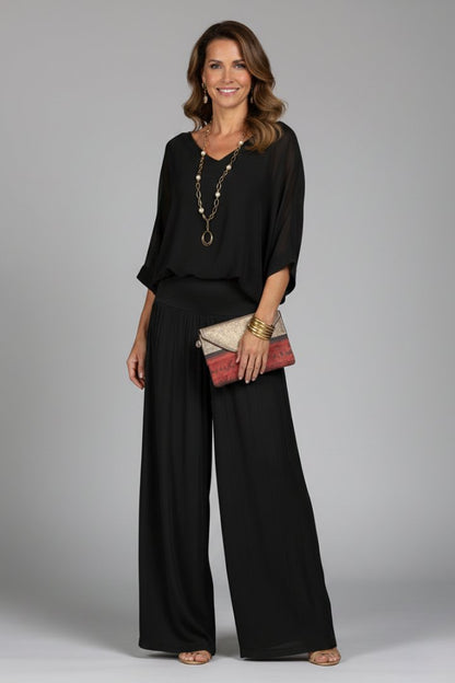 Wivaine | Women's Chiffon Batwing Wide-Leg Set Lifestyle