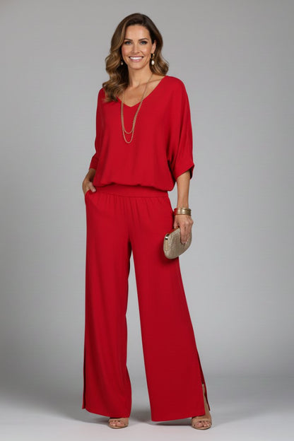 Wivaine | Women's Chiffon Batwing Wide-Leg Set View 11