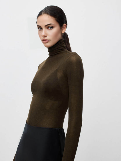 Wool-Blend Turtleneck Sheer Sweater Detail