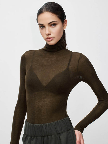 Wool-Blend Turtleneck Sheer Sweater Side