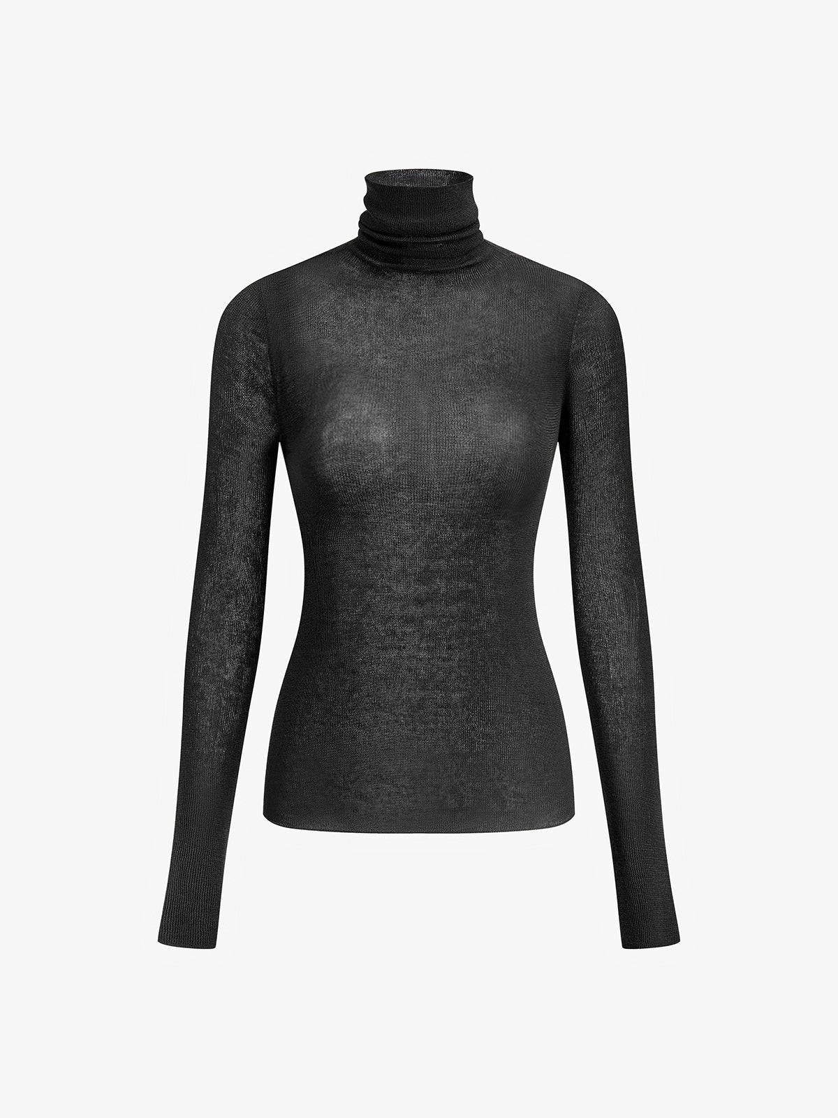 Wool-Blend Turtleneck Sheer Sweater View 15