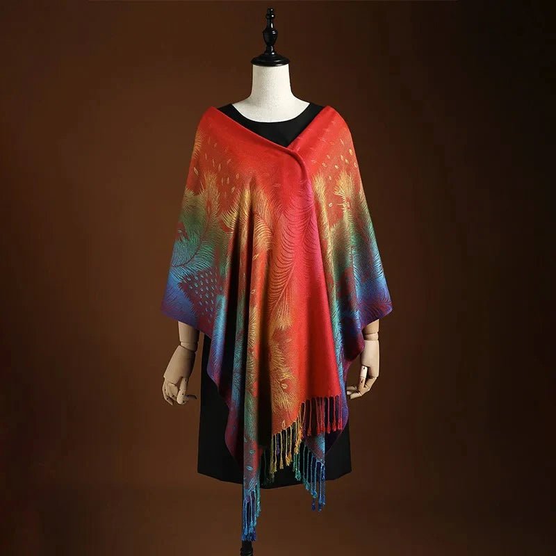 Wren | Peacock Boho Wrap Shawl Detail