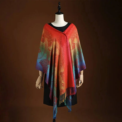 Wren | Peacock Boho Wrap Shawl Detail