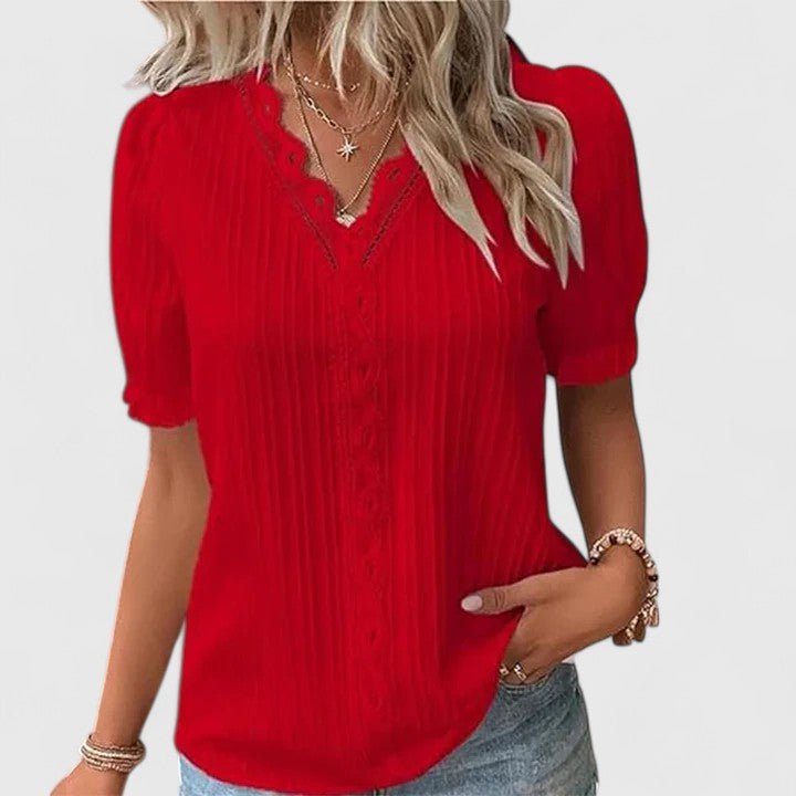 Wrenelle | Women's Elegant V-Neck Short Sleeve Blouse Back