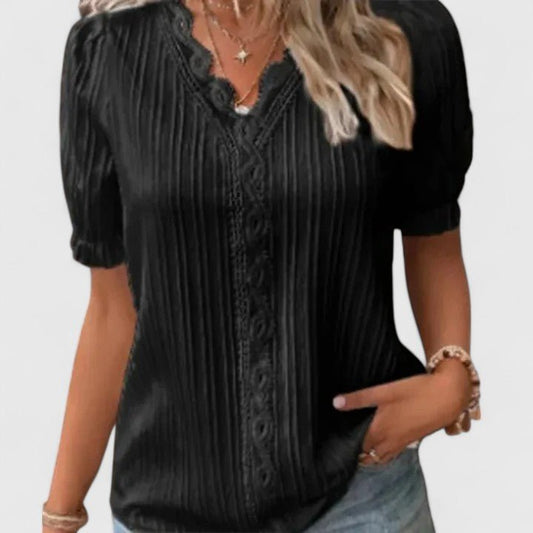 Wrenelle | Women's Elegant V-Neck Short Sleeve Blouse Hero