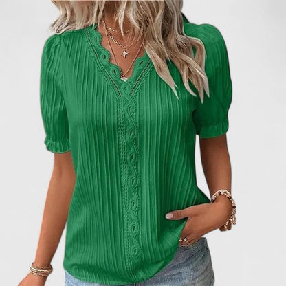 Wrenelle | Women's Elegant V-Neck Short Sleeve Blouse Side